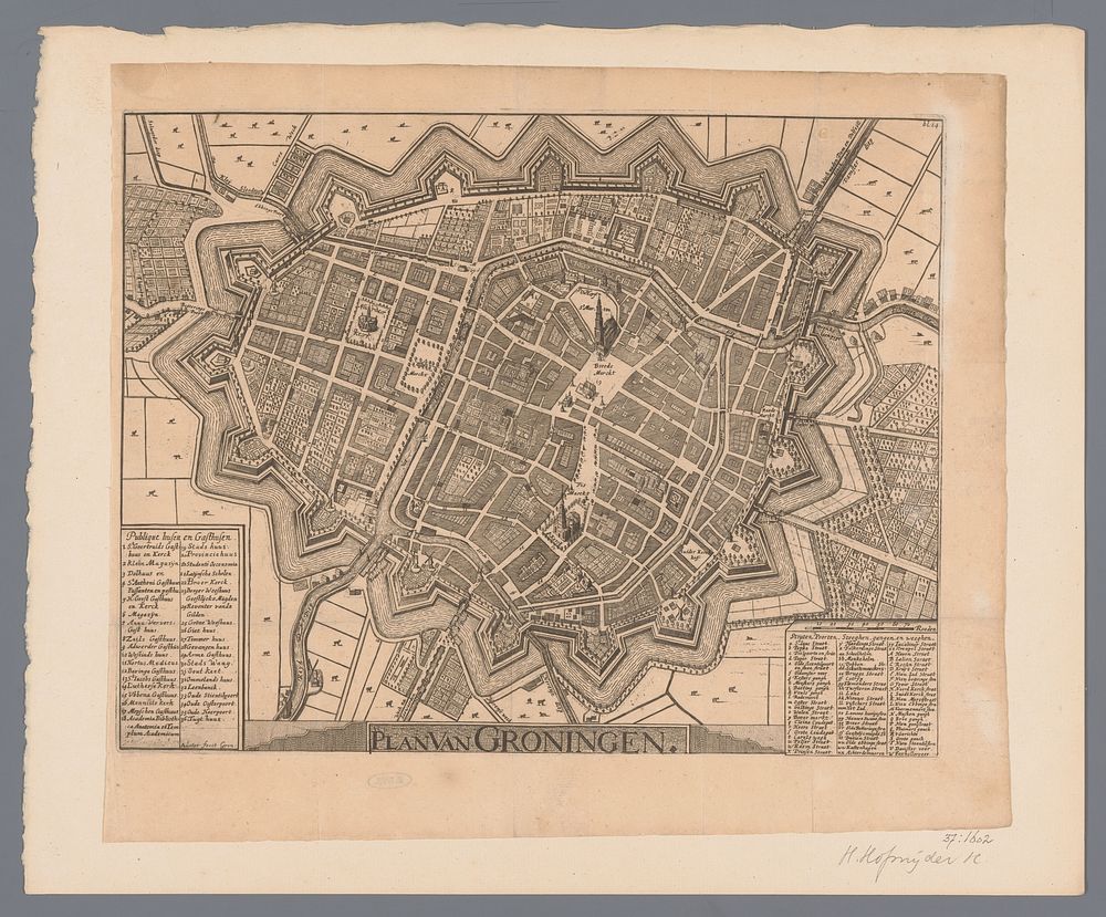 Plattegrond van Groningen (1743) by Hendrik Hofsnider and Warnerus Febens