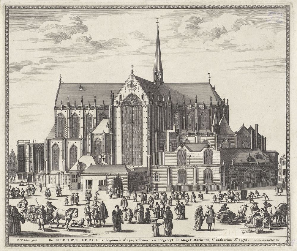 Gezicht op de Nieuwe Kerk te Amsterdam (1721 - 1774) by Pieter Hendricksz Schut and Covens and Mortier