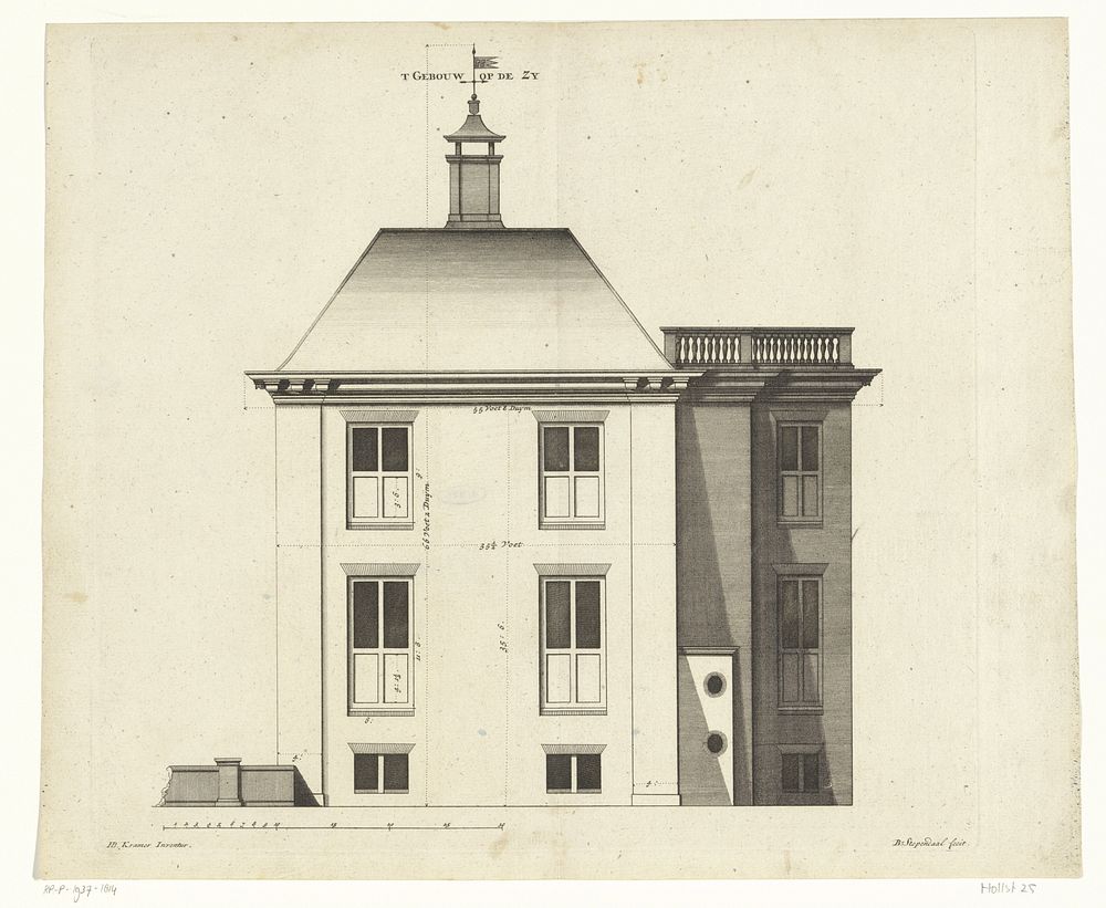 Zijaanzicht van buitenhuis De Nes te Vreeland (1687 - 1693) by Bastiaen Stopendael and H B Kramer
