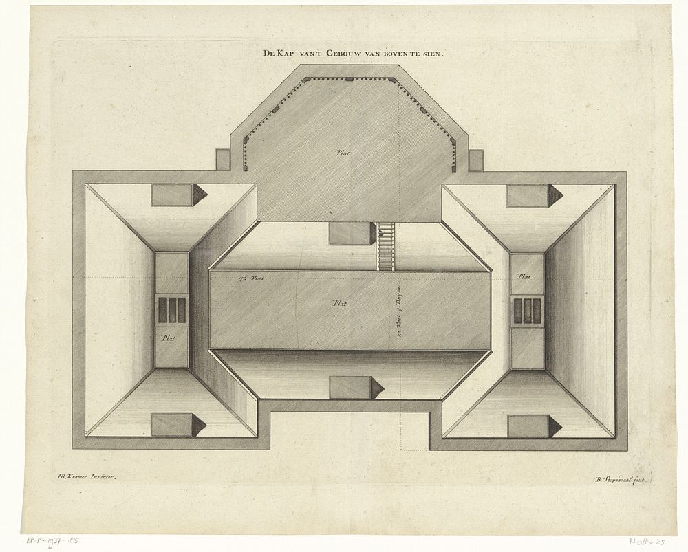 Bovenaanzicht van het dak van huis De Nes te Vreeland (1687 - 1693) by Bastiaen Stopendael and H B Kramer