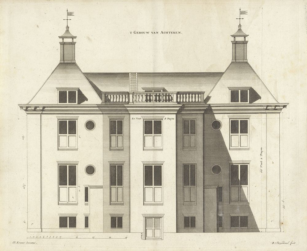 Achteraanzicht van buitenhuis De Nes te Vreeland (1687 - 1693) by Bastiaen Stopendael and H B Kramer