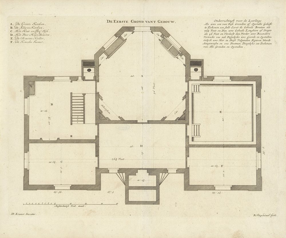 Plattegrond van de eerste verdieping van huis De Nes te Vreeland (1687 - 1693) by Bastiaen Stopendael and H B Kramer
