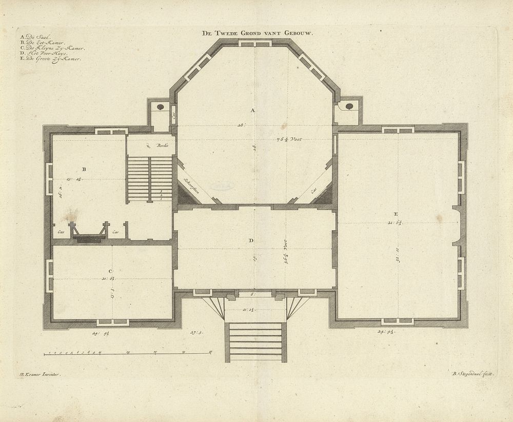 Plattegrond van de tweede verdieping van huis De Nes te Vreeland (1687 - 1693) by Bastiaen Stopendael and H B Kramer