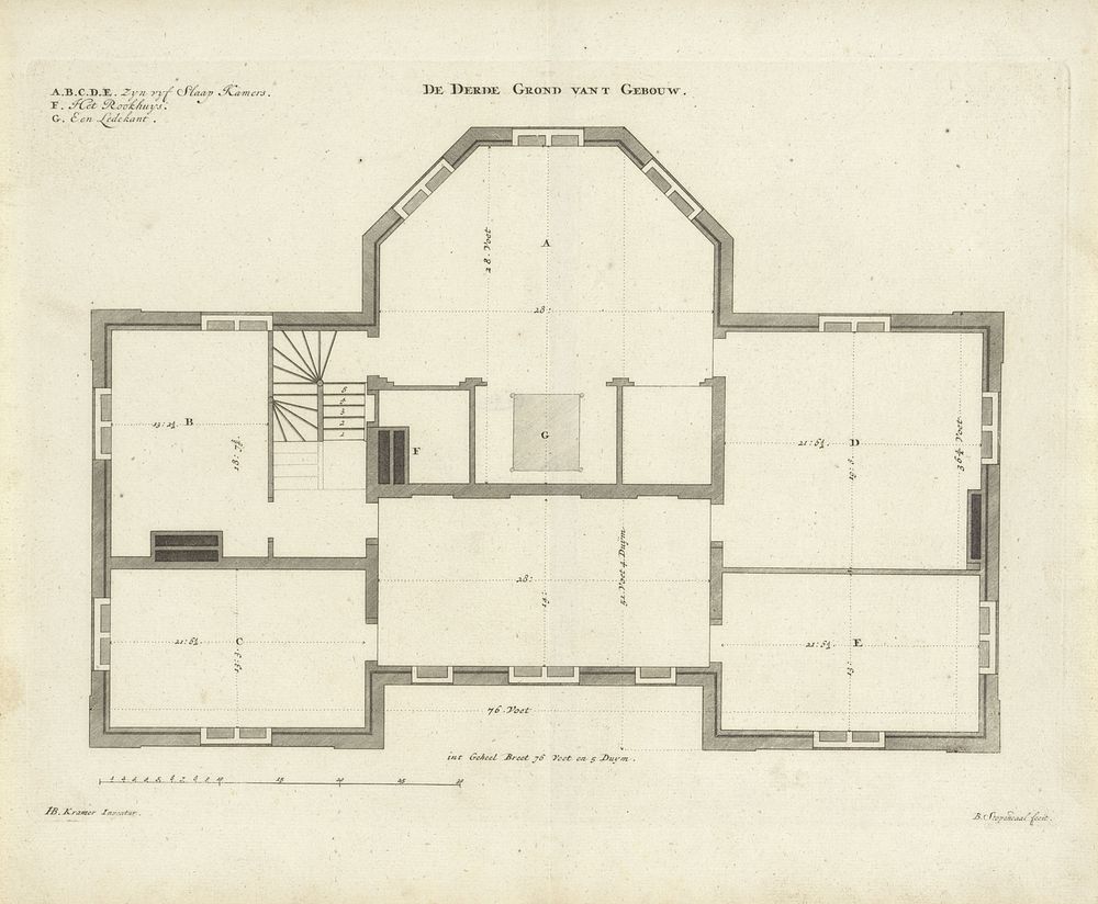 Plattegrond van de derde verdieping van huis De Nes te Vreeland (1687 - 1693) by Bastiaen Stopendael and H B Kramer