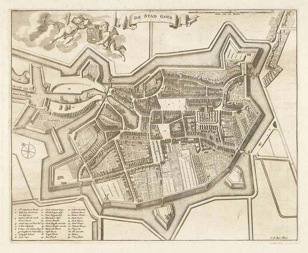 Plattegrond van de stad Goes (c. 1696 - c. 1700) by C de Bye