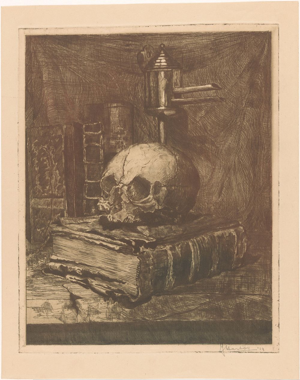 Stilleven met schedel op een boek (1919) by Jacques Hartog