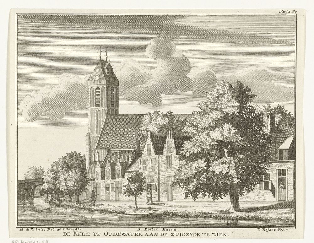 Gezicht op Grote of Sint Michaëlskerk te Oudewater (1747) by Iven Besoet, Hendrik de Winter and Reinier Boitet