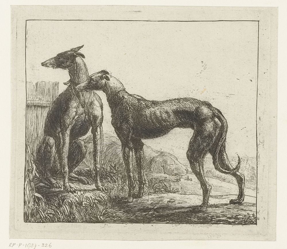 Twee hazewindhonden (1610 - 1653) by Simon de Vlieger and Simon de Vlieger