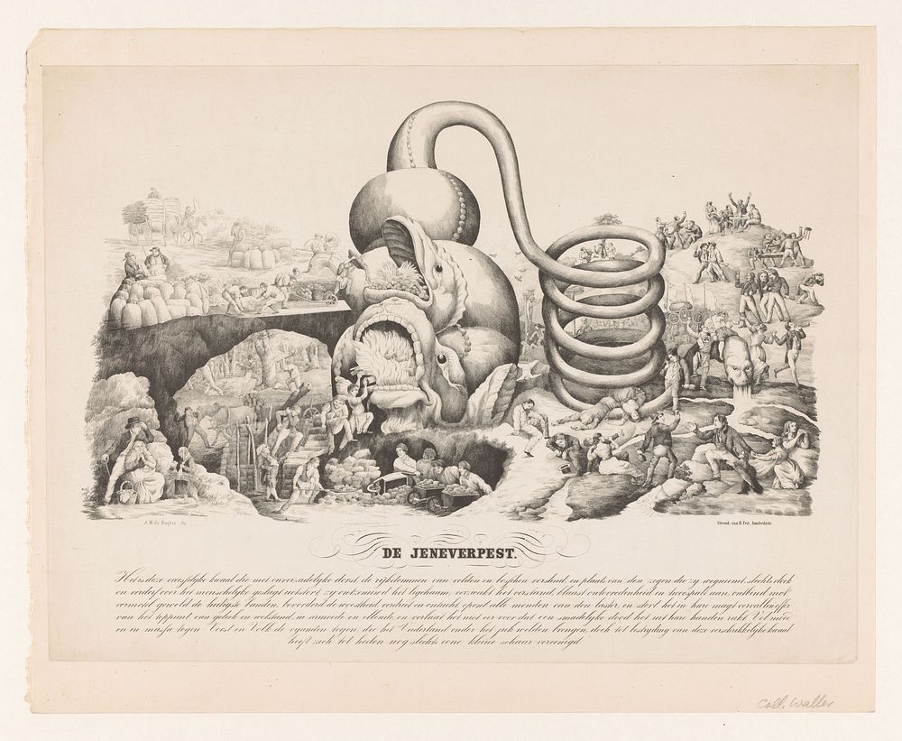 Allegorie op het stoken en drinken van jenever (1851 - 1883) by Adrianus Martinus de Ruyter and Bernhard Feit