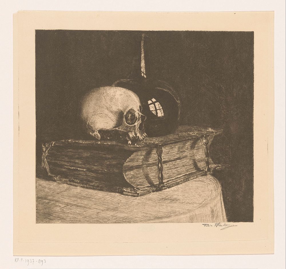 Stilleven met schedel en bijbel (1878 - 1937) by Titia Heukers