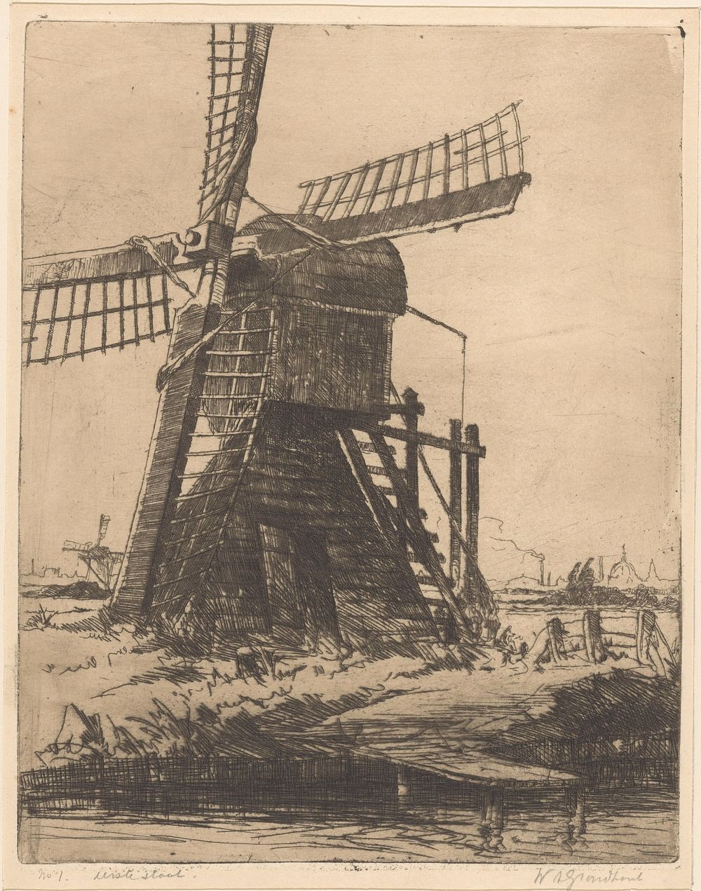Molen aan het water bij Leiden (1888 - 1934) by Willem Adrianus Grondhout