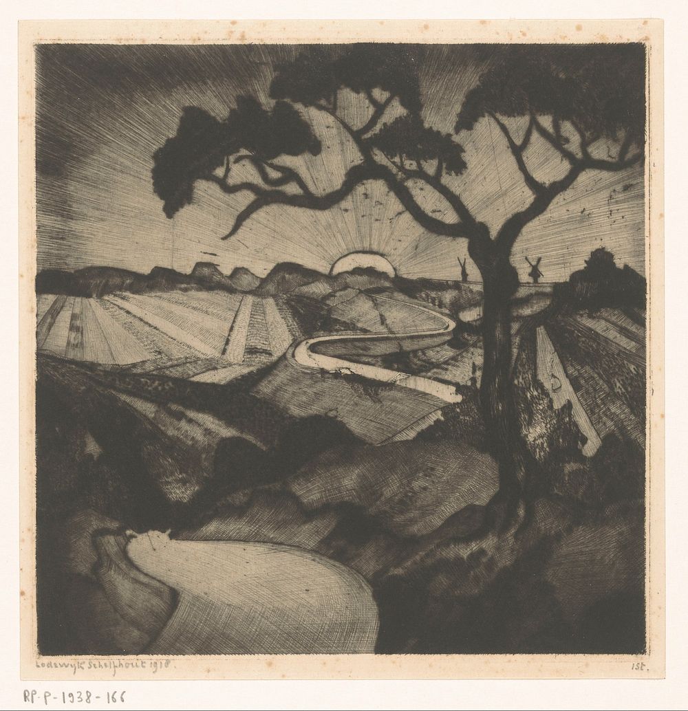 Opgaande of ondergaande zon (1918) by Lodewijk Schelfhout and N V Roeloffzen and Hübner