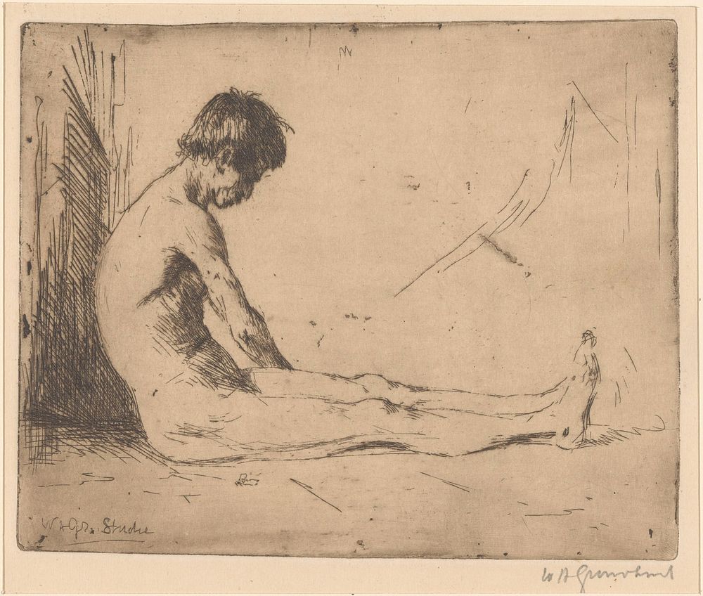 Zittende, naakte man (1888 - 1934) by Willem Adrianus Grondhout