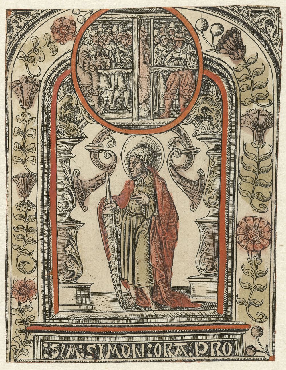 De apostel Simon en zijn martelaarschap (c. 1510 - c. 1530) by Allaert Claesz and Monogrammist S 16e eeuw