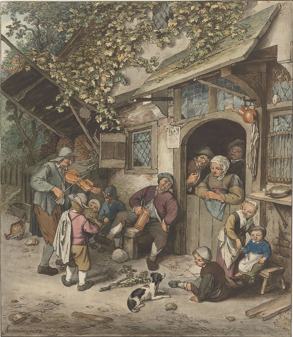 Vioolspeler voor een herberg (1766 - 1770) by Cornelis Ploos van Amstel, Adriaen van Ostade and Cornelis Ploos van Amstel