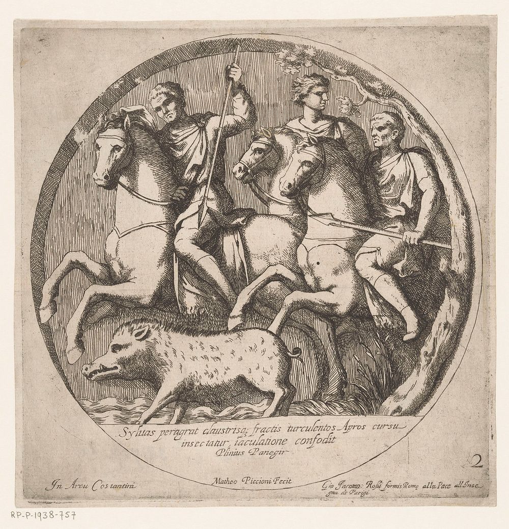 Jacht op een everzwijn (1637 - 1691) by Matteo Piccioni, Giovanni Giacomo de Rossi and anonymous