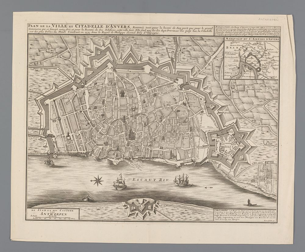 Plattegrond van Antwerpen en de Citadel (1650 - 1719) by Abraham Jansz Deur and Pieter Mortier I