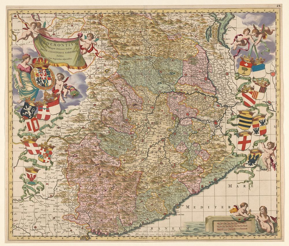 Kaart van Piëmont (1682) by Johannes de Broen I, Giovanni Tommaso Borgonio, Johannes Willemszoon Blaeu, erven Johannes Blaeu…