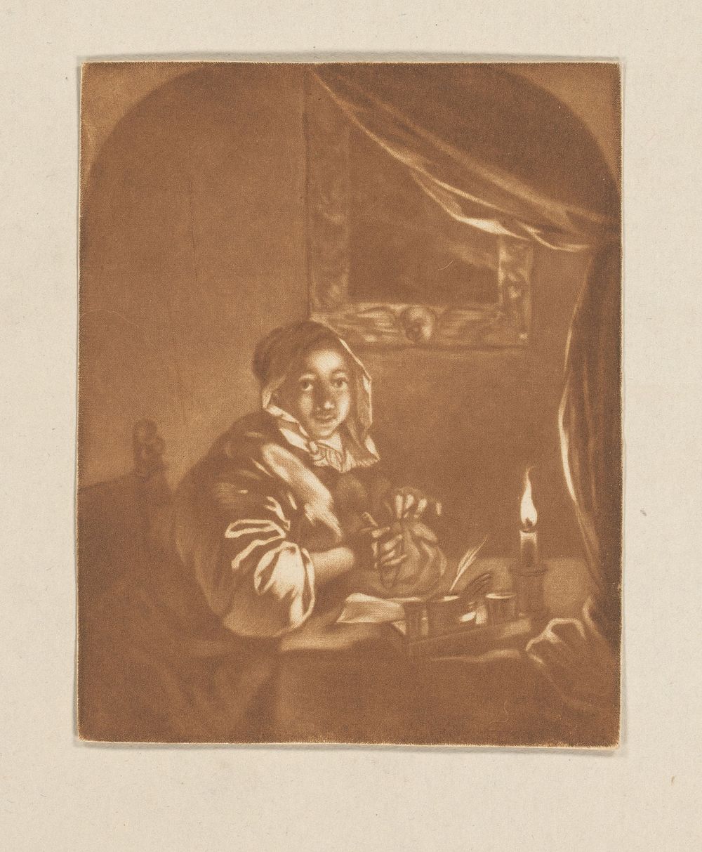 Dame bij kaarslicht (1736 - 1798) by Cornelis Ploos van Amstel and Caspar Netscher