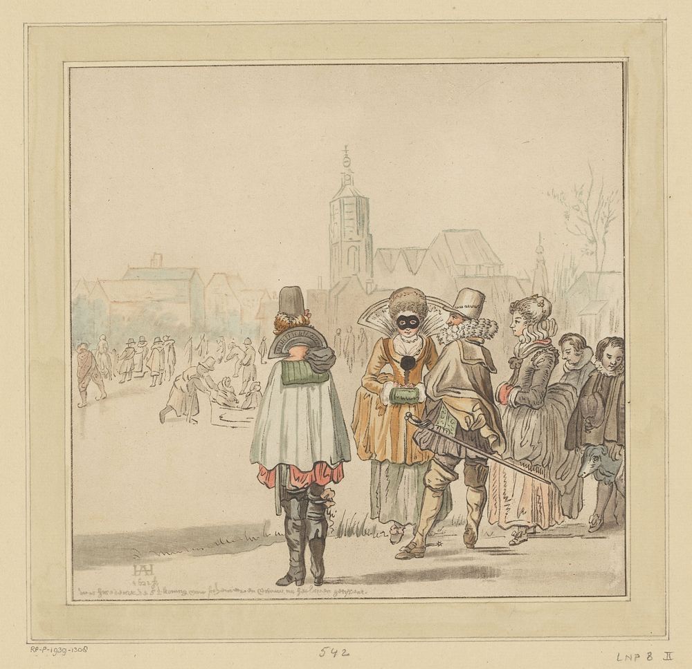 Elegant gezelschap op het ijs (1766) by Cornelis Ploos van Amstel and Hendrick Avercamp