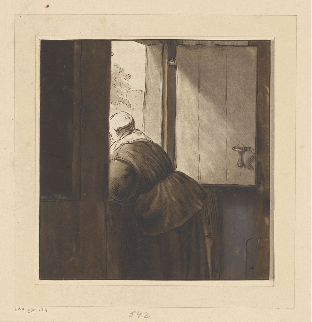 Vrouw leunend over een onderdeur (1764) by Cornelis Ploos van Amstel and Rembrandt van Rijn