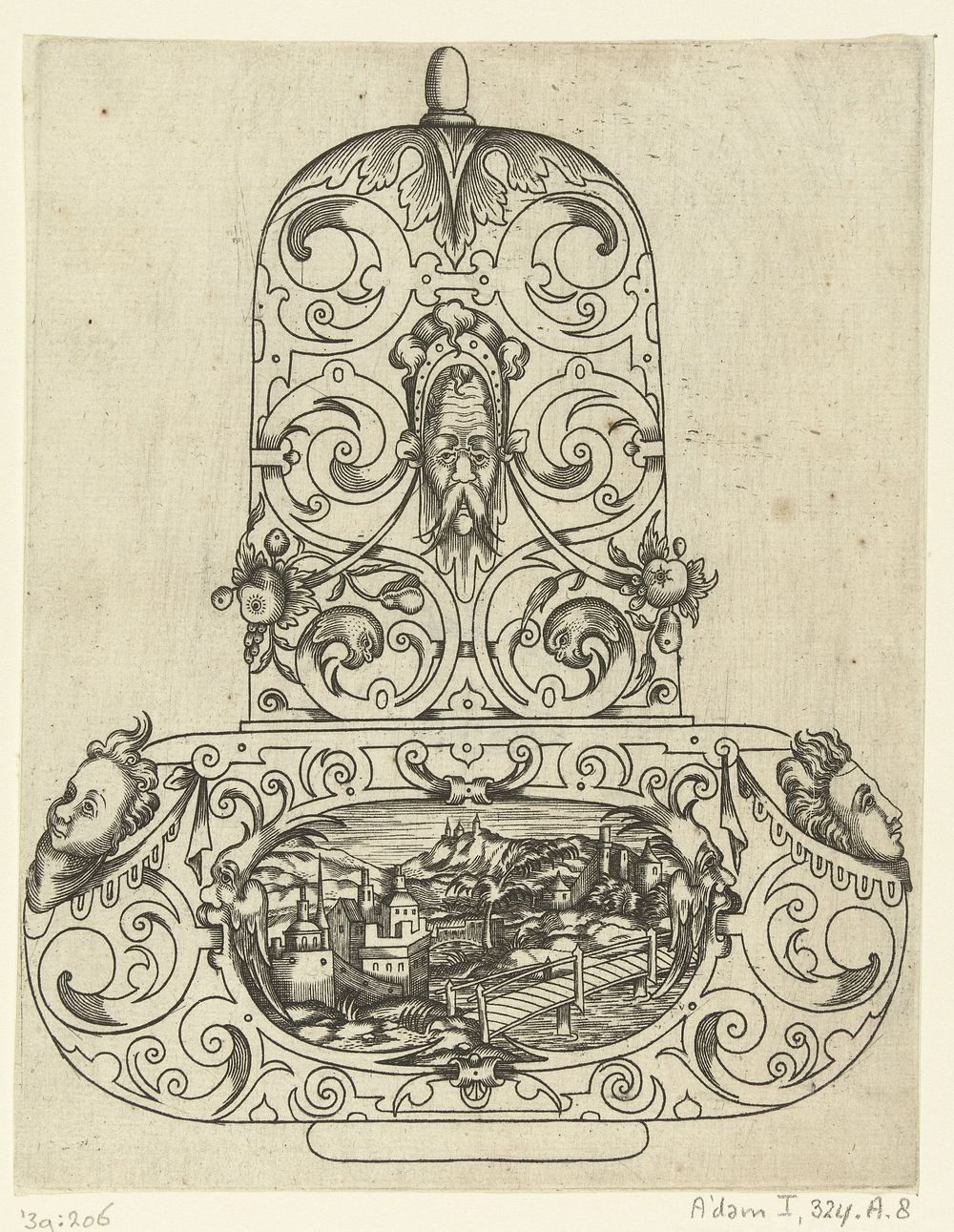 Bovenste gedeelte van een bokaal, bestaande uit een cuppa en een hoog deksel (c. 1500 - 1598) by anonymous, Paul Flindt de…