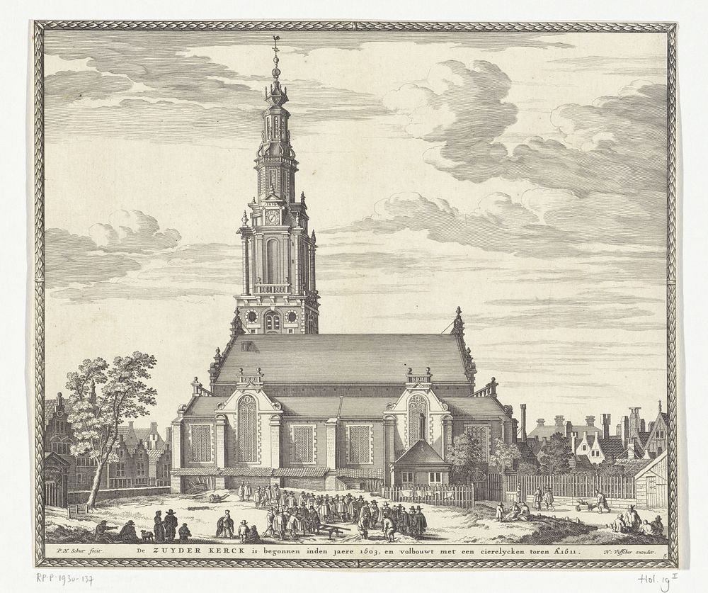 Gezicht op de Zuiderkerk te Amsterdam (1662 - 1720) by Pieter Hendricksz Schut, Nicolaes Visscher I, Nicolaes Visscher II…