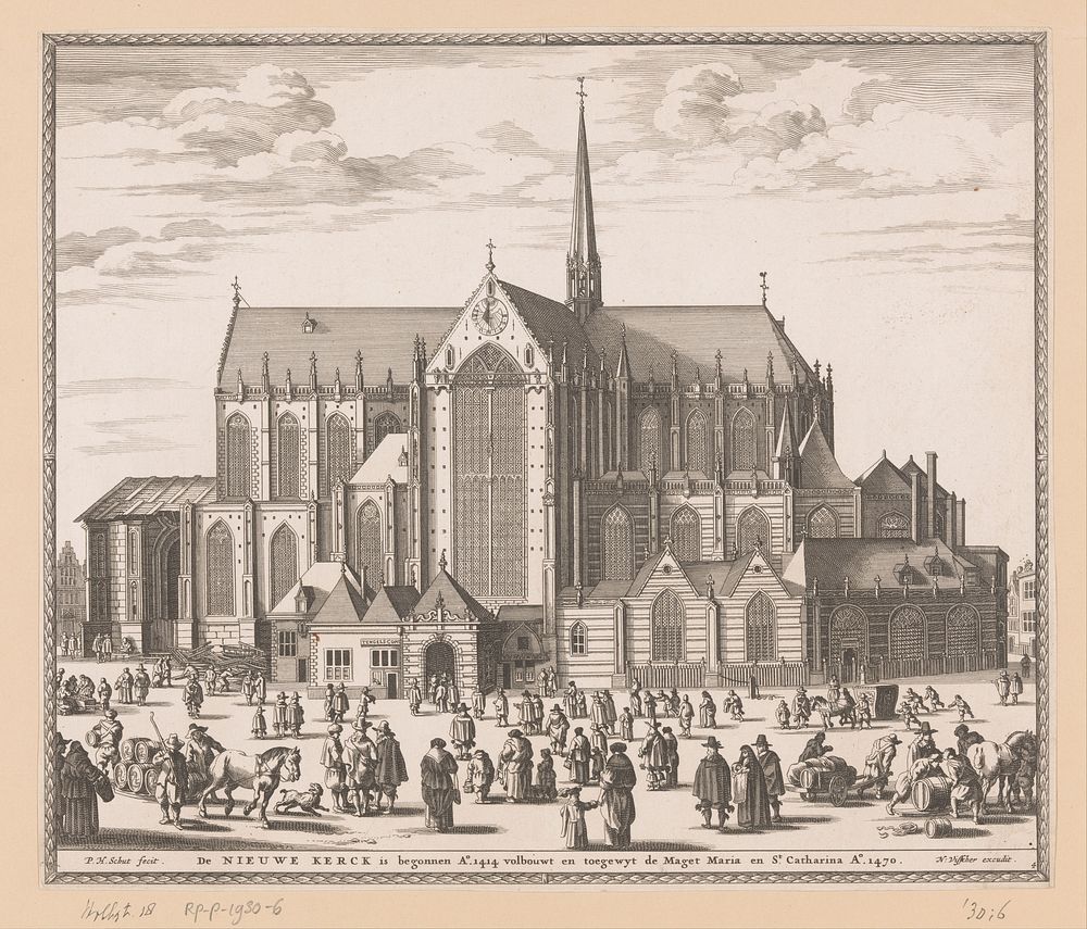 Gezicht op de Nieuwe Kerk te Amsterdam (1662) by Pieter Hendricksz Schut and Nicolaes Visscher I