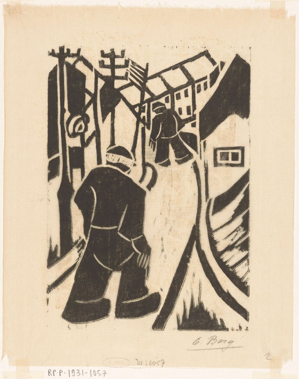 Twee figuren in dorpsstraat (c. 1930 - in or before 1931) by Else Berg