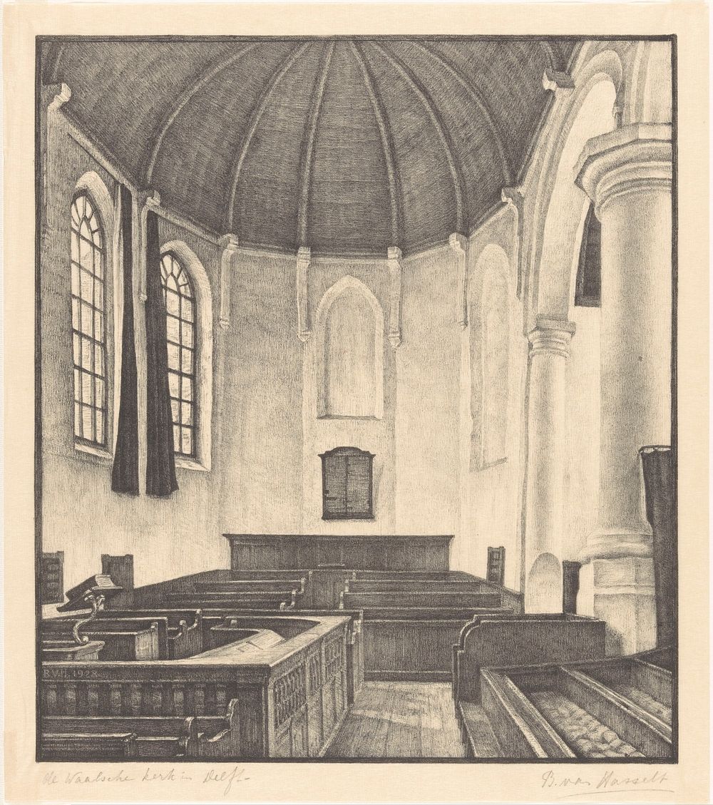 De Waalsche Kerk in Delft (1928) by Bertha van Hasselt