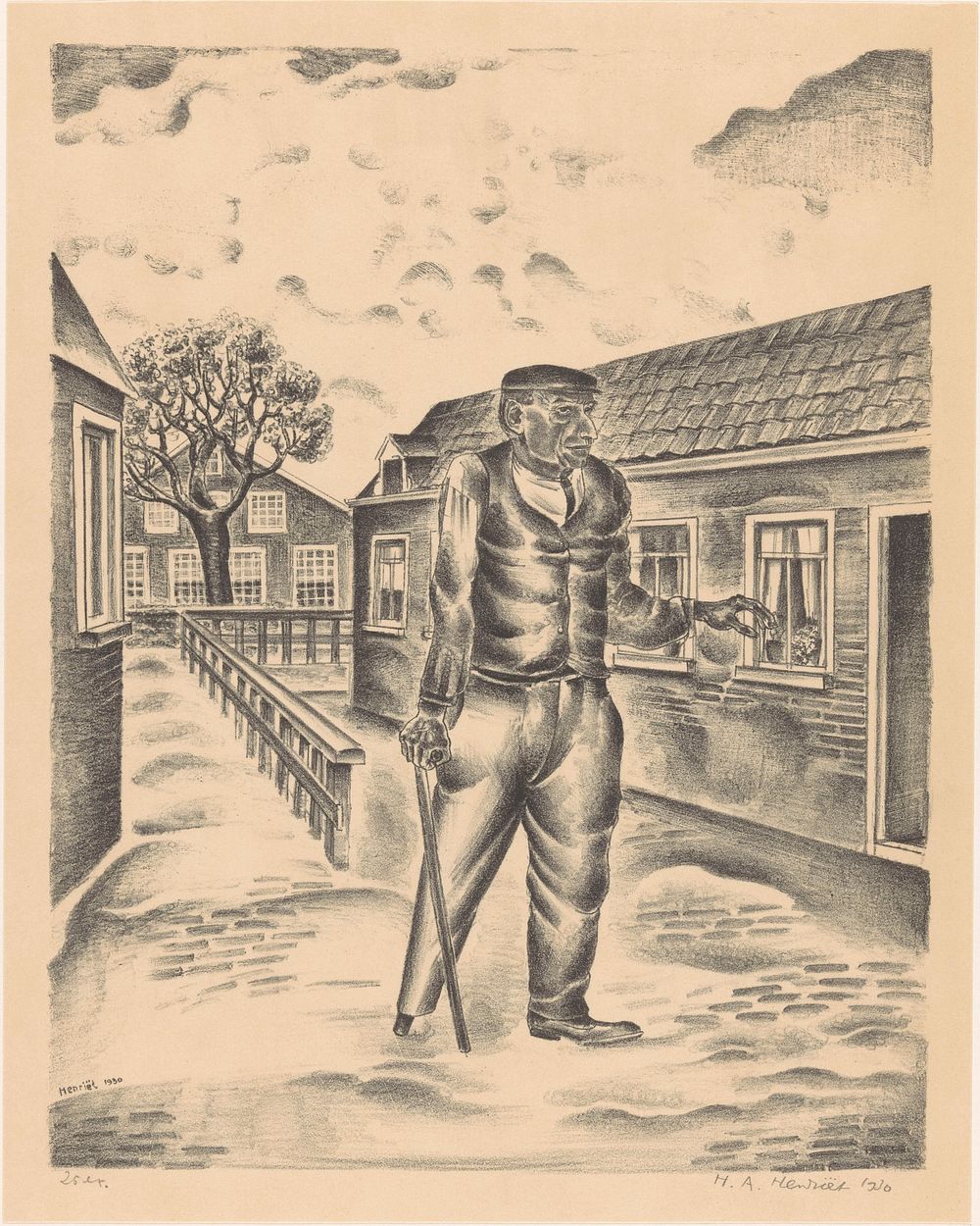 Man met houten been en wandelstok (1930) by Henk Henriët