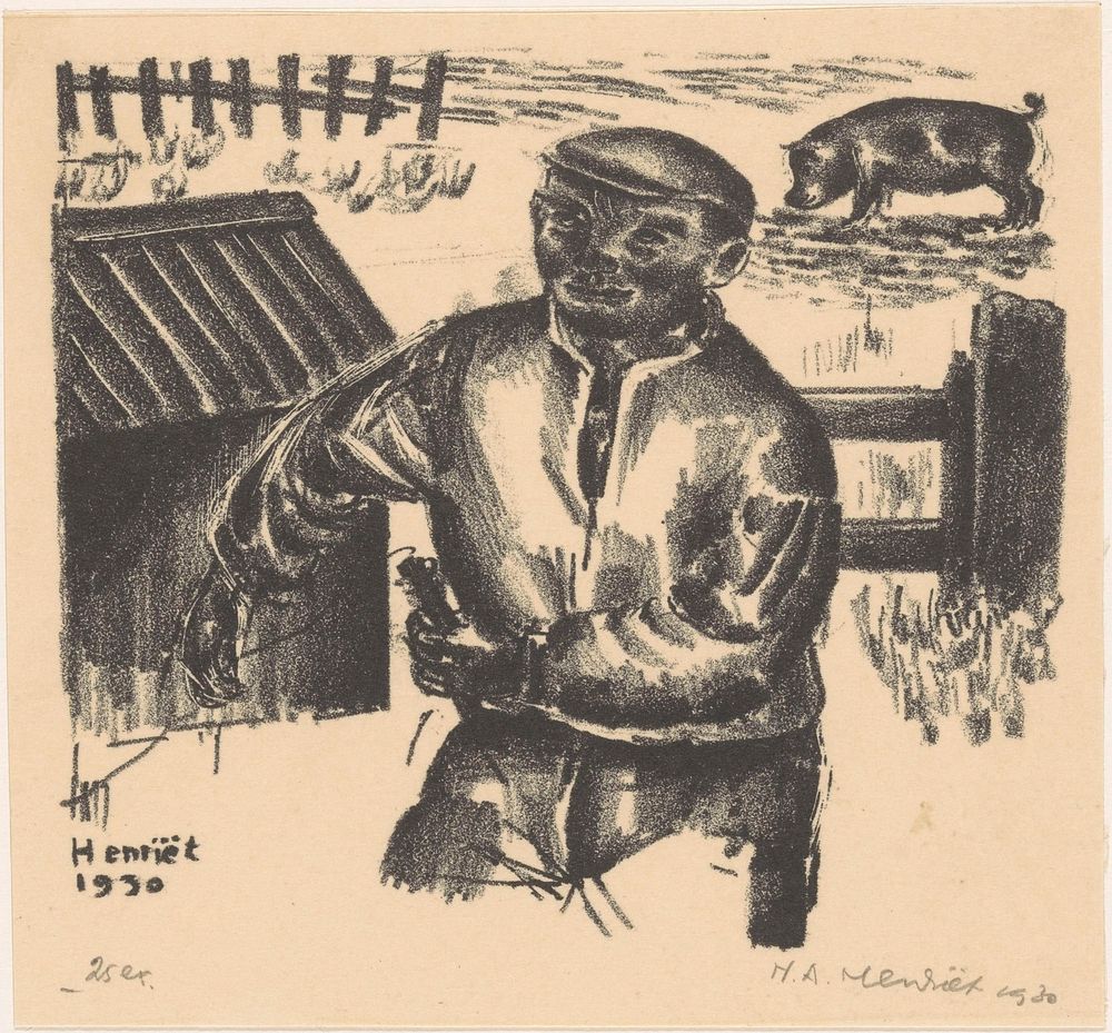 Boer bij een schuur (1930) by Henk Henriët
