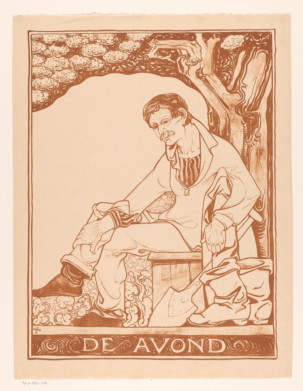 Man met schep zittend onder een boom (1893 - 1931) by Jac Jongert