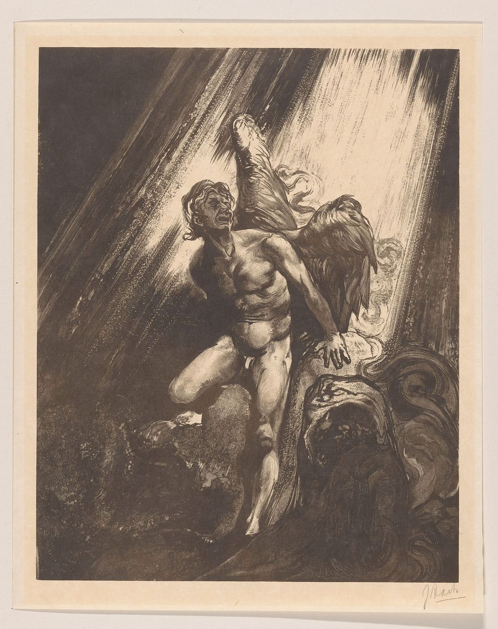 Gevallen engel leunend tegen een rots (1881 - 1931) by Johannes Josephus Aarts