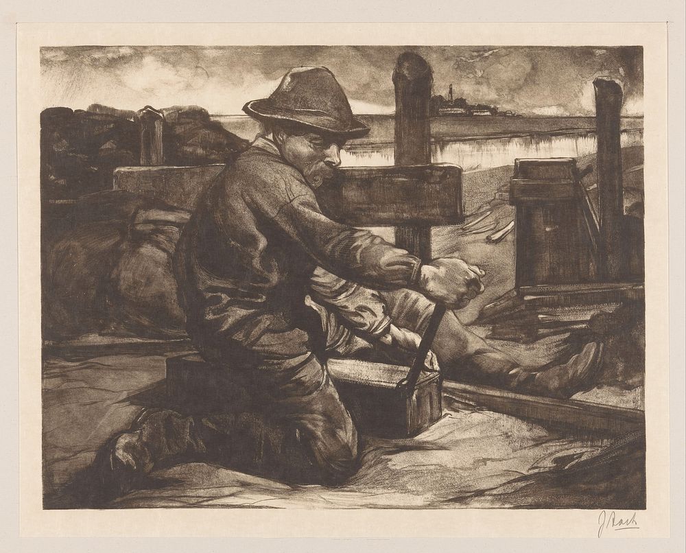 Arbeider met steeksleutel (1881 - 1931) by Johannes Josephus Aarts