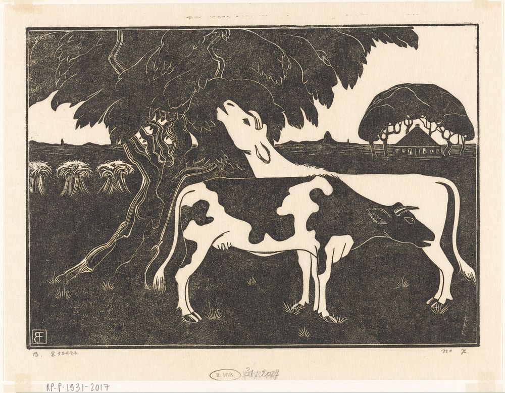 Twee koeien bij een boom (c. 1925) by Bernard Essers