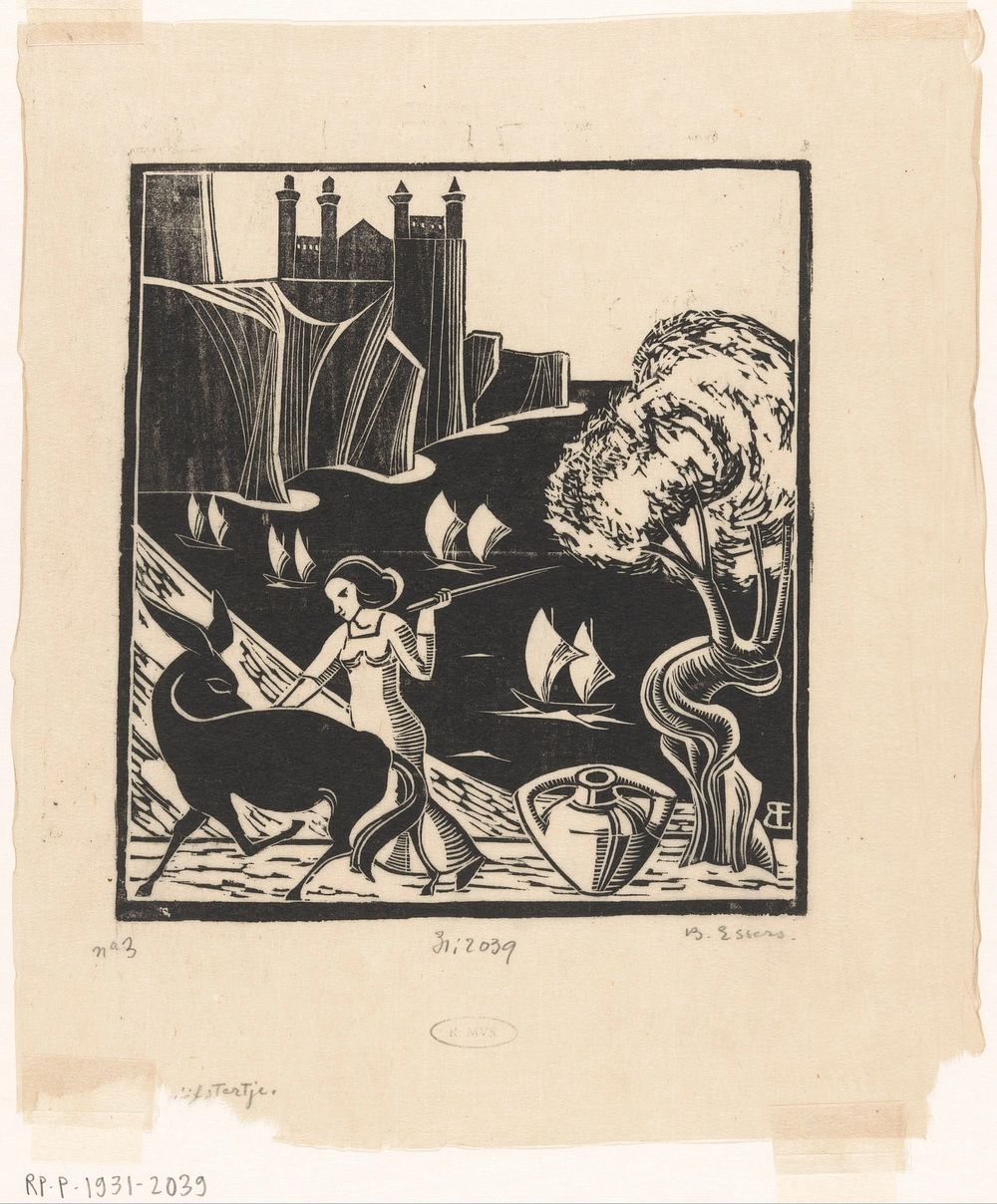 Vrouw die een ezel drijft (1921) by Bernard Essers