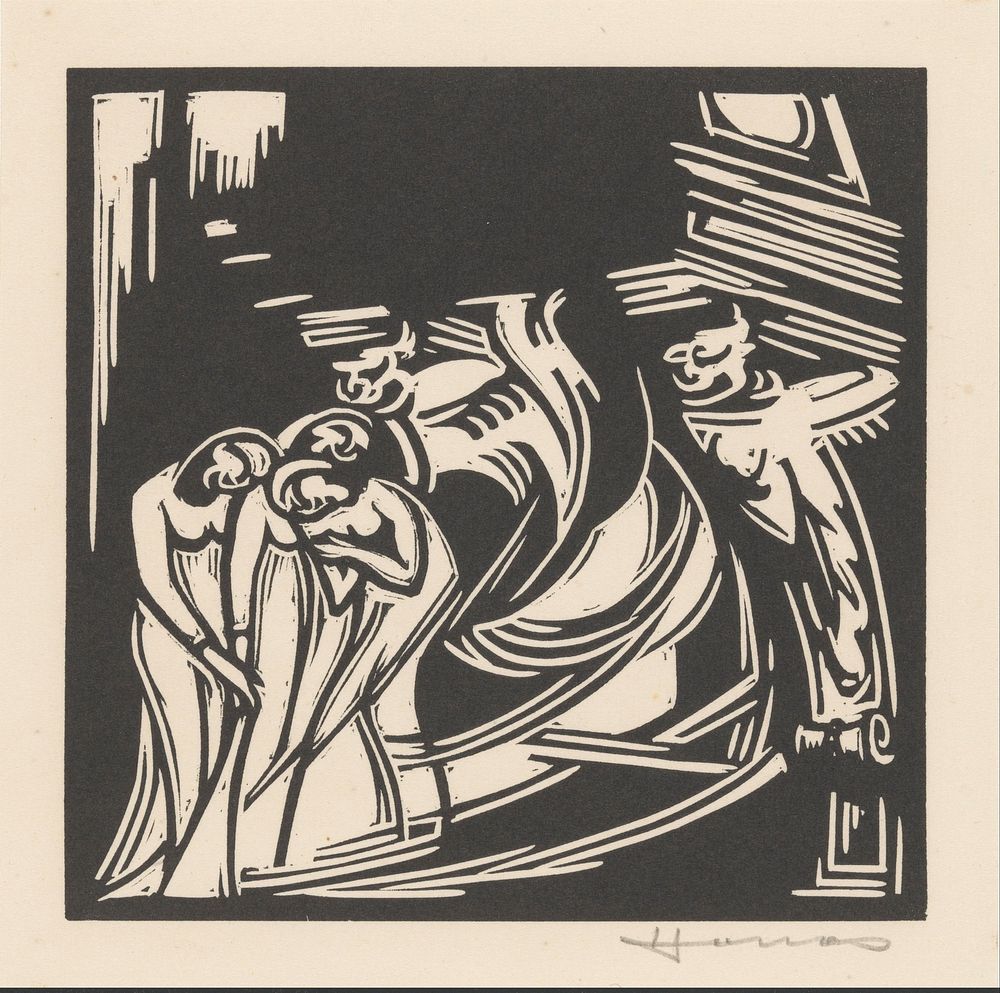 Twee fantasiefiguren bij drie vrouwen (1921) by Henri Jonas
