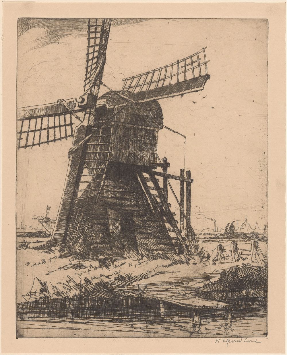 Molen aan het water bij Leiden (1888 - 1931) by Willem Adrianus Grondhout