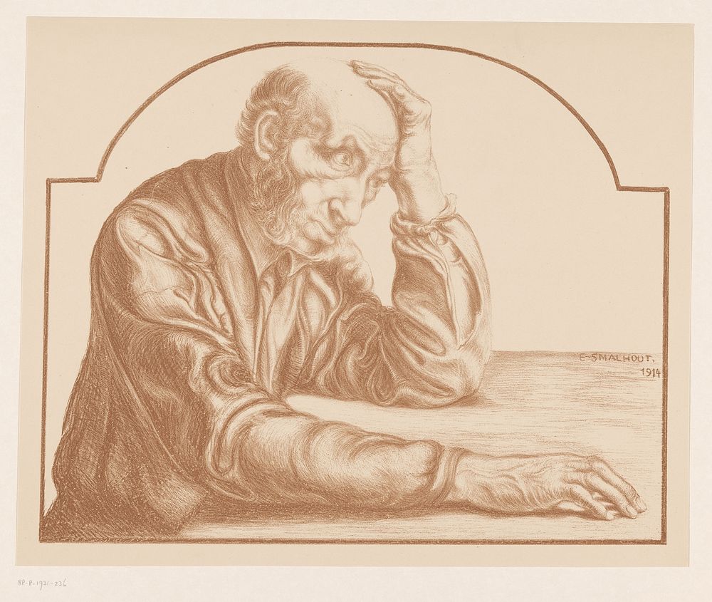 Oude man aan tafel (1914) by Elias Smalhout