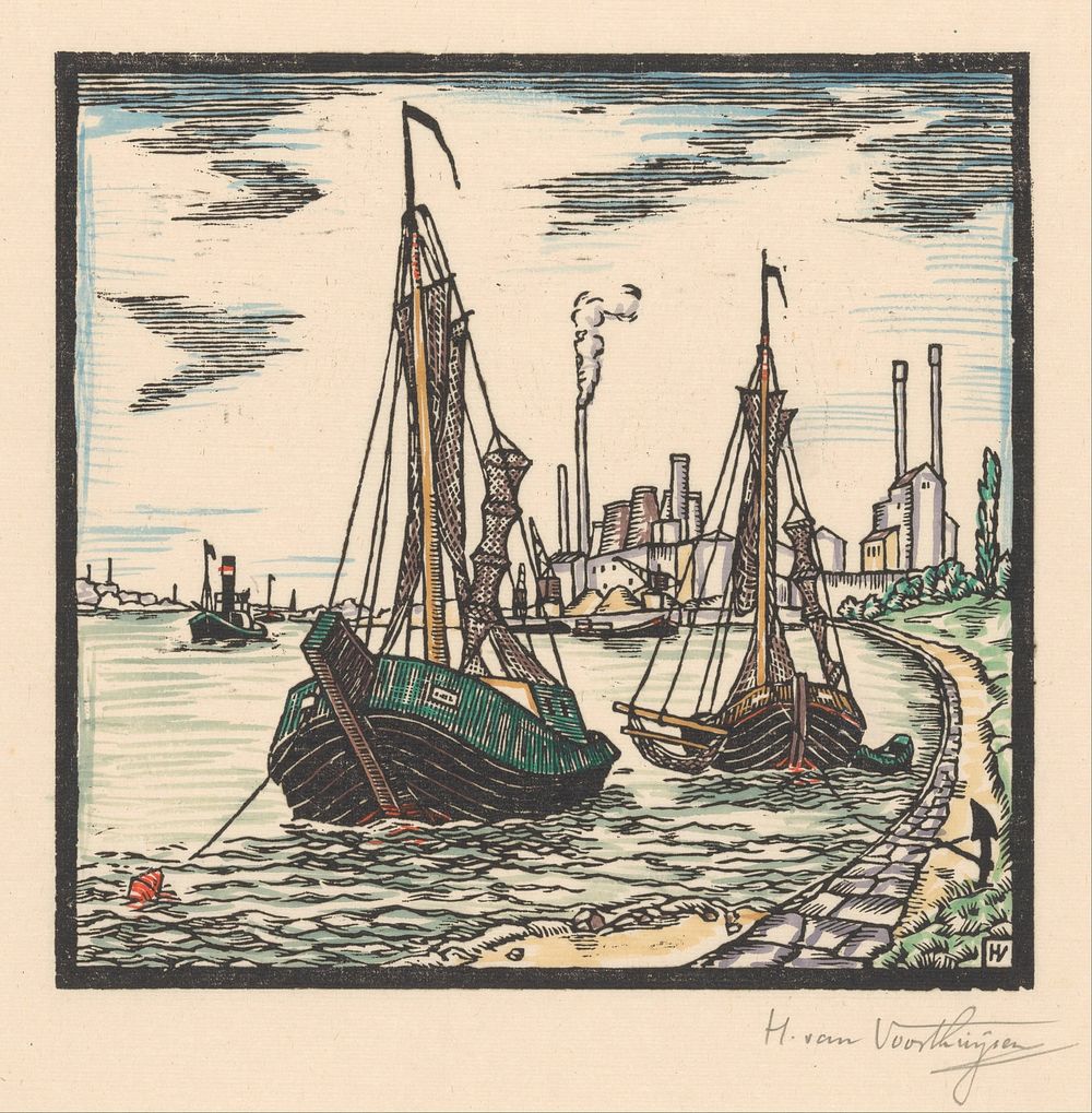 Aangemeerde vissersboten (1871 - 1918) by Henriëtte van Hove