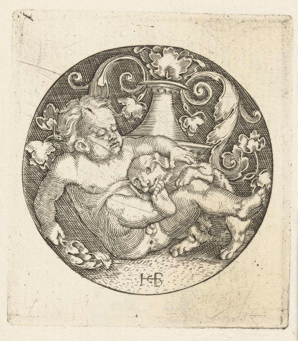 Kind spelend met een hond (1510 - 1569) by Jacob Binck and Barthel Beham