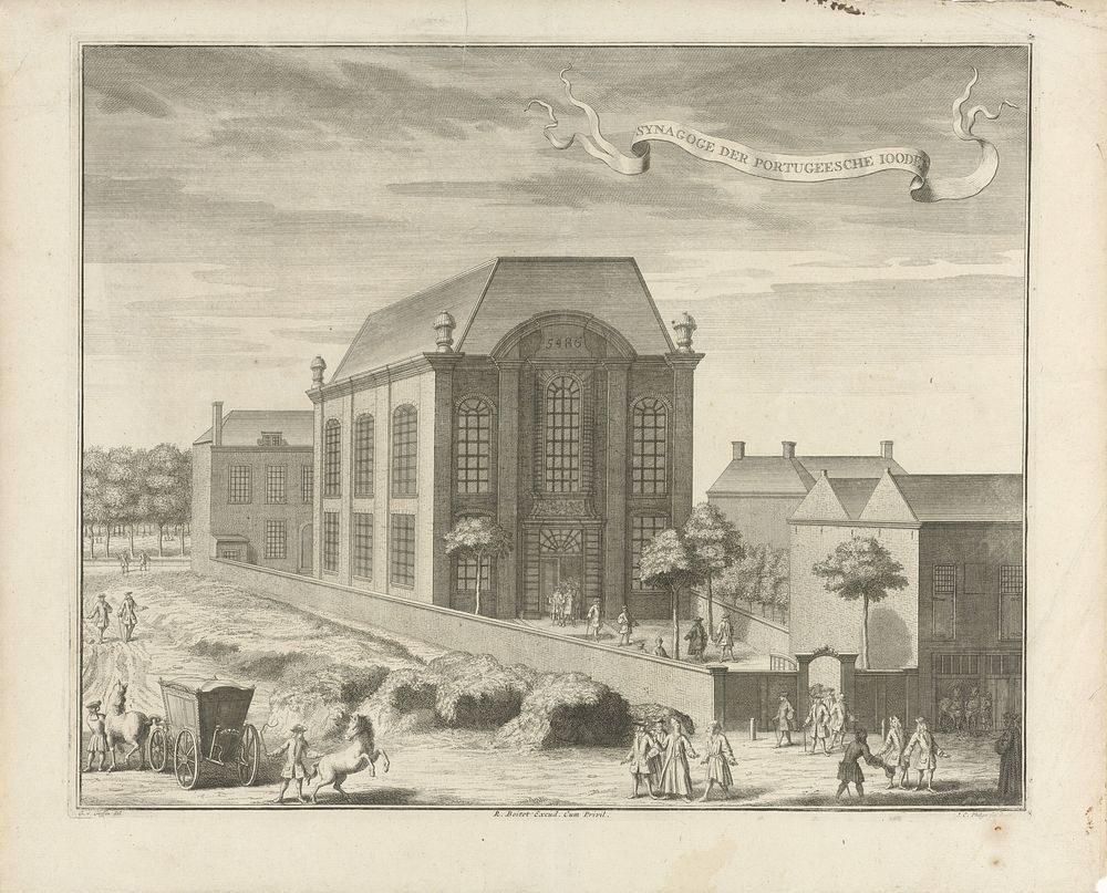 Gezicht op de Portugese Synagoge te Den Haag (1730 - 1736) by Jan Caspar Philips, Jan Caspar Philips, Gerrit van Giessen…
