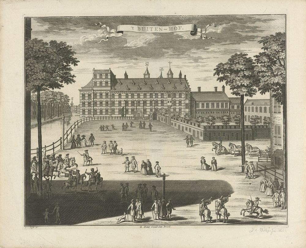 Gezicht op het Buitenhof te Den Haag (1730 - 1736) by anonymous, Gerrit van Giessen, Reinier Boitet and Adrianus Douci…