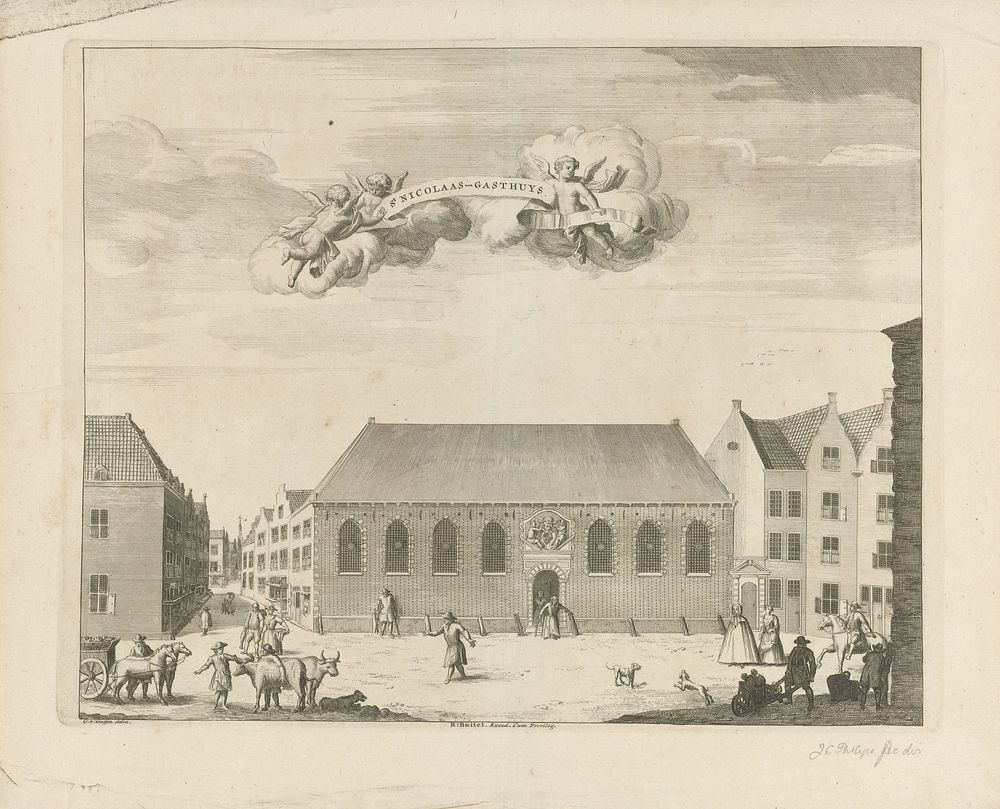 Gezicht op het Sint-Nicolaas Gasthuis te Den Haag (1730 - 1736) by anonymous, Gerrit van Giessen, Reinier Boitet and…