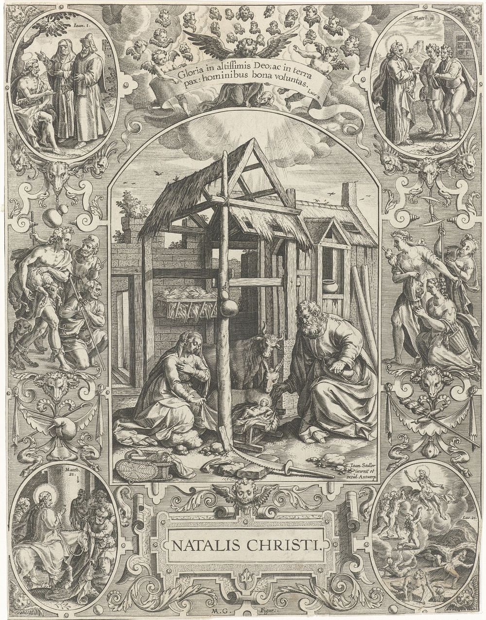 Geboorte van Christus: kerstmis (1560 - 1600) by Johann Sadeler I, Johann Sadeler I, Marcus Gheeraerts I and Johann Sadeler I