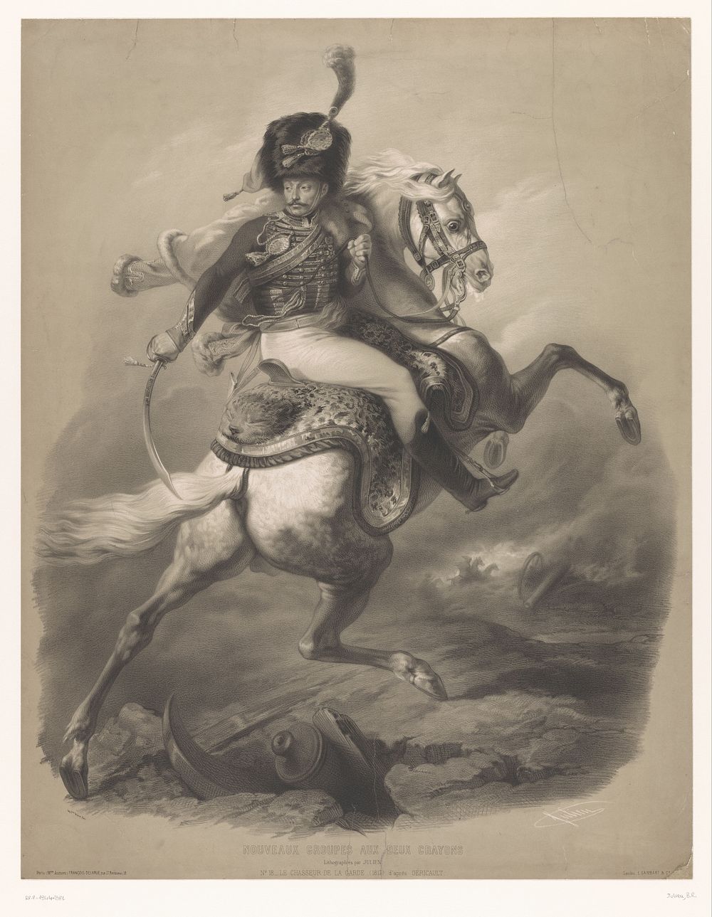 Aanvallende officier te paard (1851 - 1870) by Bernard Romain Julien, Théodore Géricault, François Delarue, François Delarue…