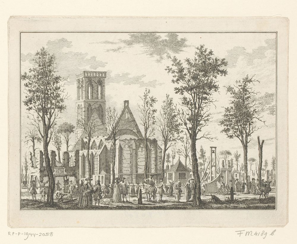 Kerk en Rechthuis te Hilversum na de brand van 1766 (1766) by Willem Writs and Willem Writs