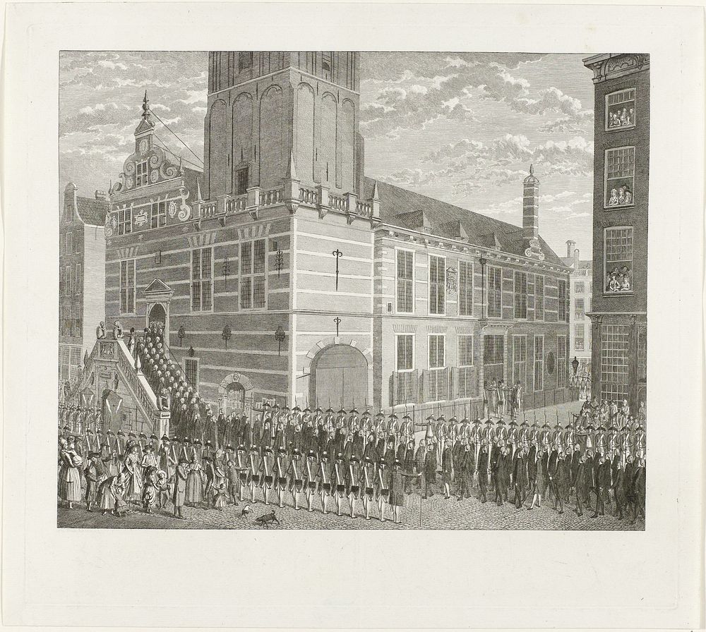 Aankomst van de delegatie op het stadhuis van Rotterdam om de afzetting van enige raadsleden te eisen, 1787 (1790) by…
