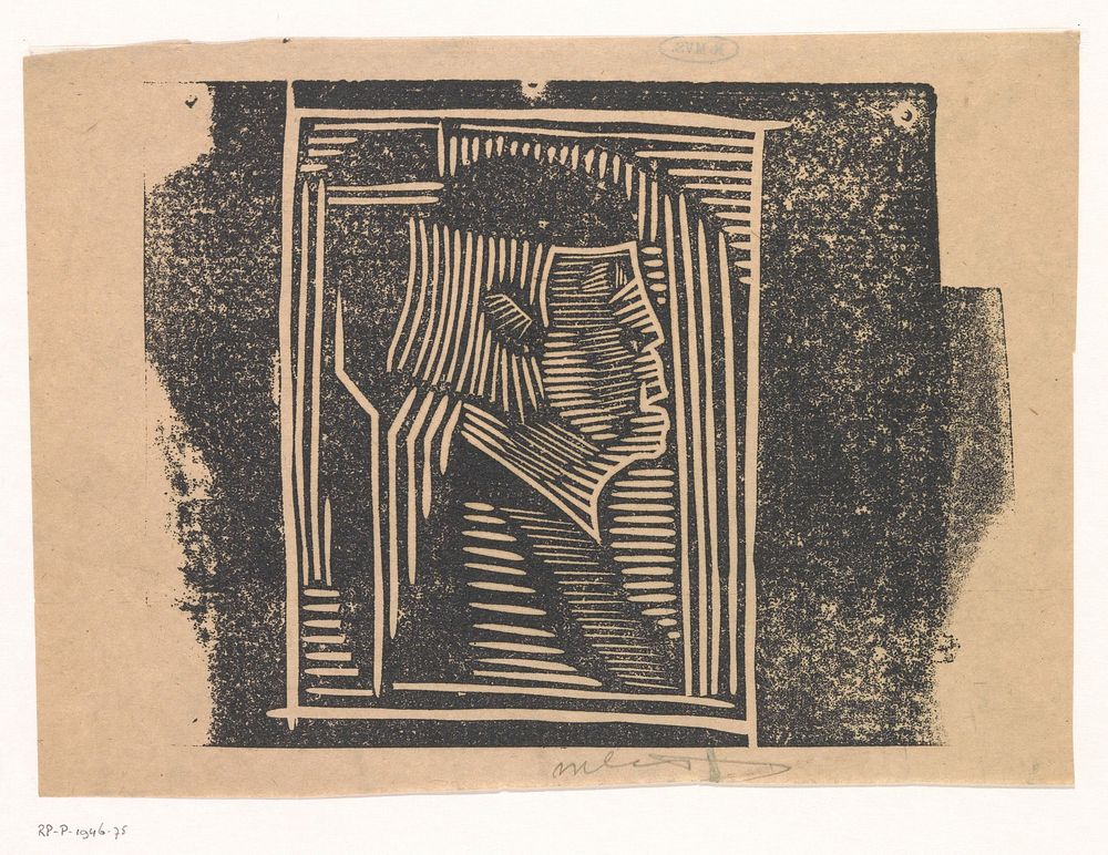 Fantasiekop: profielkop in arceringen (c. 1923) by Samuel Jessurun de Mesquita